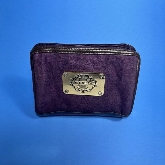 Modella Purple Suede Leather Cosmetic Bag Toiletry Carry All - Picture 3 of 9